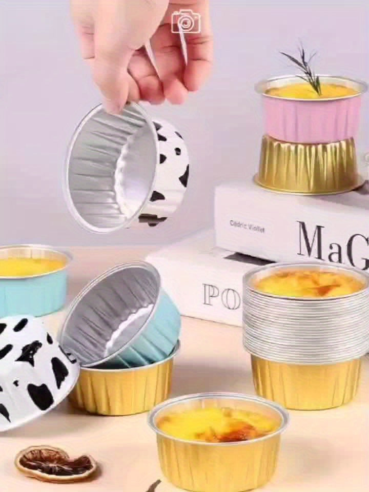 100pcs Of Aluminum Foil Baking Cups (50 Lids+50 Boxes) - Cow Colored Baking Tray Suitable For Weddings, Birthday Parties, Event Catering - Cream Pudding, French Cream Cake, Pancake Molds, High-quality Dessert Boxes, Home Bakers, Party Supplies