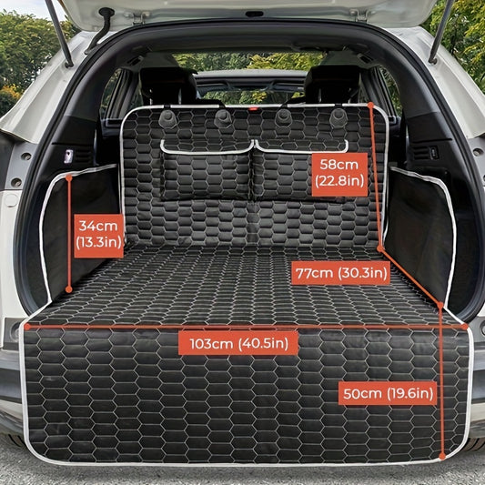 Waterproof Cargo Liner Trunk Cover For Pet Dog Cat With Bumper Flap Protector And 2 Large Storage Pockets Non-slip Cargo Cover Mat With Seat Strap And Buckles For Cars, SUV And Trucks