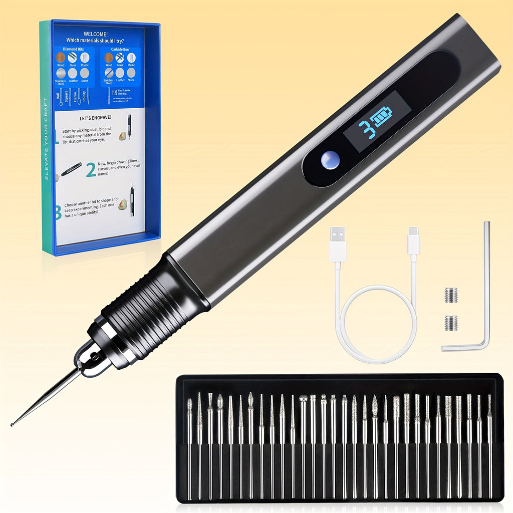 Electric Rotary Tool Set with 30 Drill Bits – USB Rechargeable Mini Engraver & Carving Machine | Portable DIY Engraving Pen for Wood, Metal, Glass & Crafts | Father's Day Gift | ShopVora CA