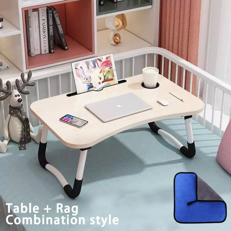 Laptop Bed Desk Set 2-Piece – Extra-Large Foldable Lap Tray Table with Cup Holder & Storage Drawer, Includes Cleaning Cloth, Adjustable Height, for Bed Sofa Floor – Walnut, Black, Pink & White