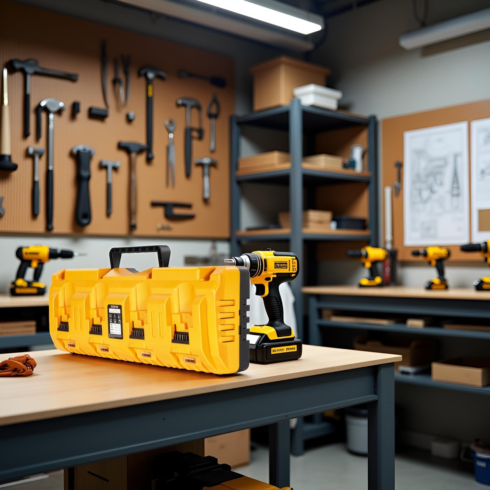 4-Port DeWalt Battery Charger Station – 12V/20V MAX Replacement for DCB104, 3A Fast Charge, USB & Type-C Ports, Wall-Mount & Portable, Compatible with DCB127 DCB200 DCB203 DCB606 & More