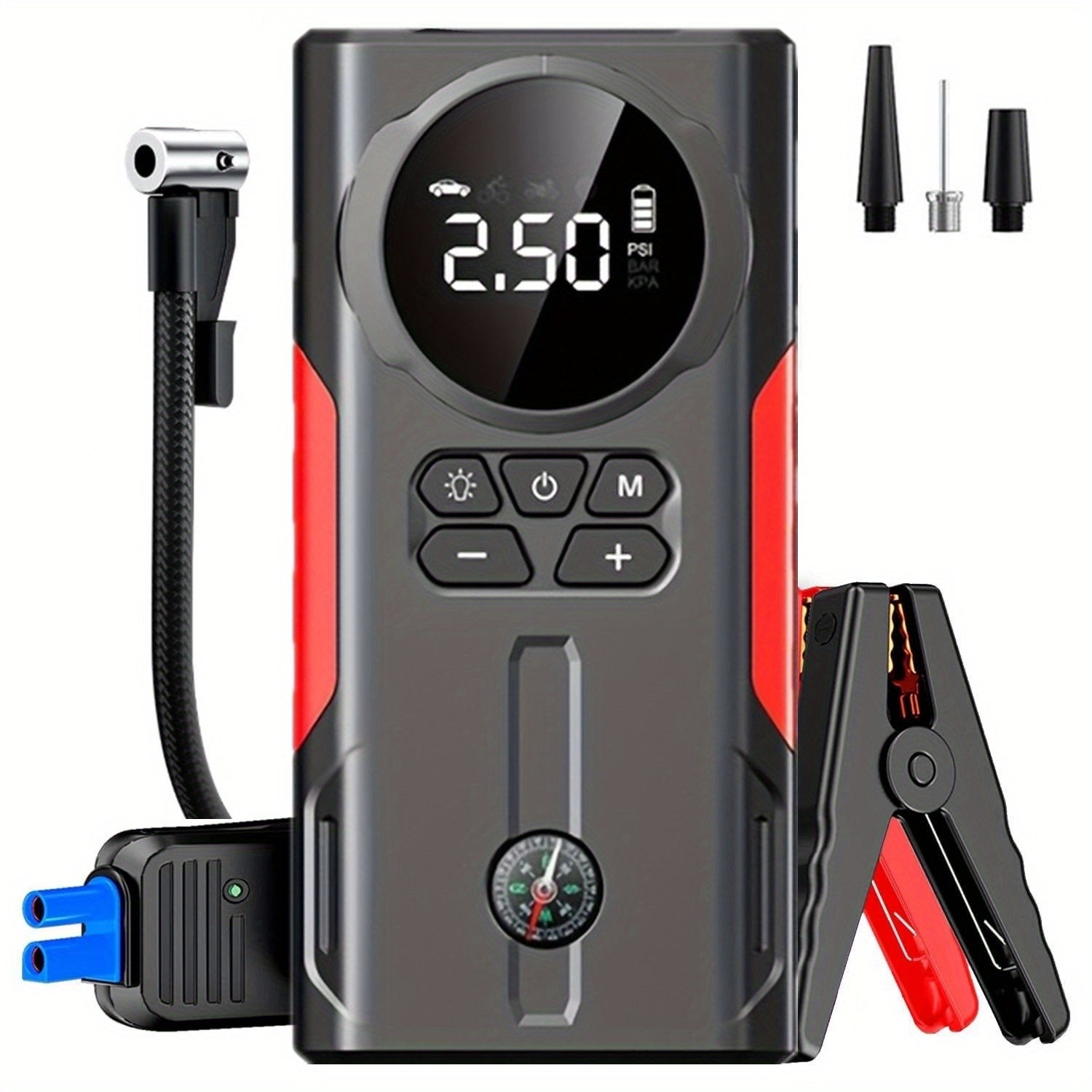 2000mAh Portable Wireless Car Jump Starter, 12V Emergency Battery Booster for 8.0L Gas & 1.72 Gal Diesel Engines, USB In/Out Charging, LED Emergency Light – Compact Vehicle Emergency Tool
