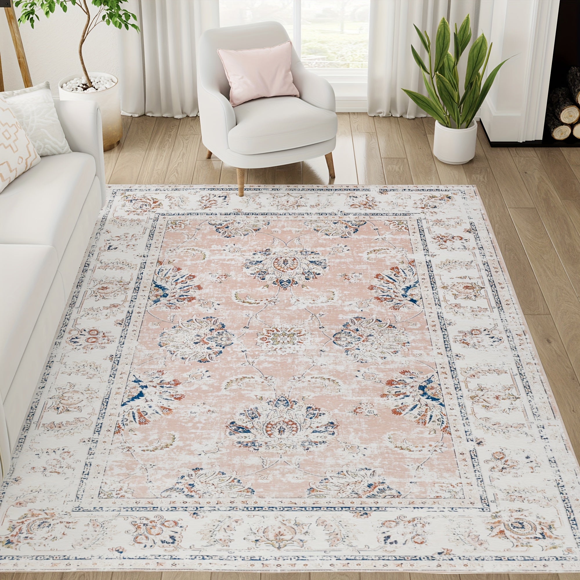 JINCHAN 8x10 Washable Vintage Floral Area Rug – Boho Retro Thin Accent Carpet for Living Room, Bedroom, Kitchen & Farmhouse, Multiple Colours | ShopVora CA