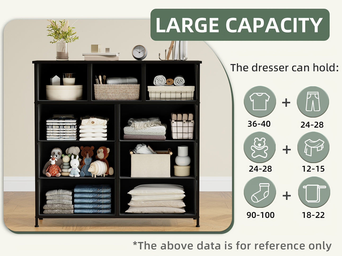 9-Drawer Fabric Dresser Storage Tower – Tall Chest Organizer with Large Capacity Fabric Bins for Bedroom, Entryway & Closet, Sturdy Freestanding Clothes Storage Unit