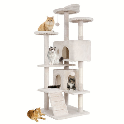 Cat Tree 54-Inch Multi-Level Indoor Cat Tower – House-Style Cat Condo with Scratching Posts, Activity Center & Playful Toys for Indoor Cats
