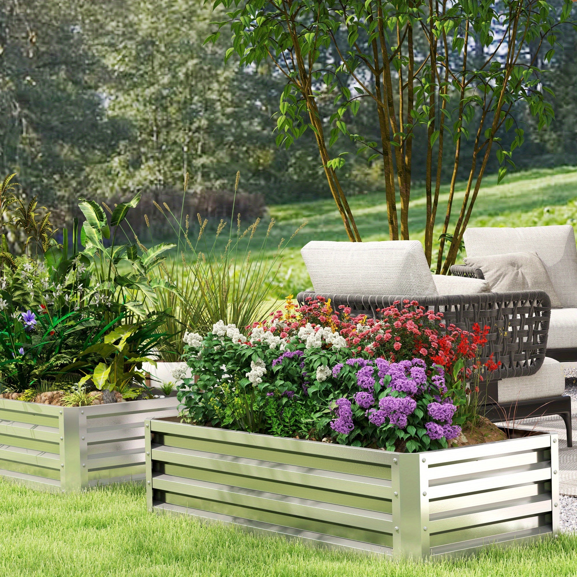 Outsunny 4' x 2' x 1' Raised Garden Bed, Galvanized Planter Box Silver