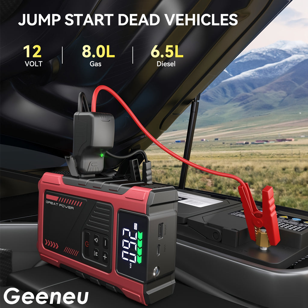 7000A Car Portable Wireless Car Air Compressor, Jump Starter With AirCompressor, Battery Jump StarterPortable Peak, Car Battery Charger Portable For12V(2.11gal Gas/1.72 gal Diesel) UsB Input/output, LED Emergency, Car Accessories Too