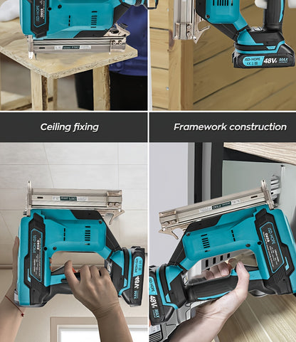 21V Cordless Brad Nailer 2-in-1 – 18 Gauge Electric Nail Gun & Stapler, Single & Bump Fire, Fits 5/8"-1-1/4" Nails, Compatible with Makita 18V/40V Battery – For Woodworking & Home Renovation