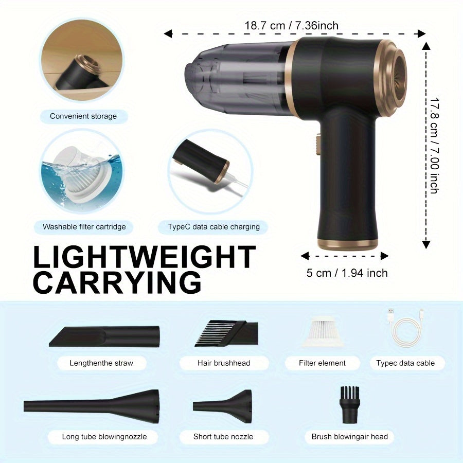 1pc Super Powerful 2-in-1 Cordless Handheld Vacuum Cleaner - High Suction Power, Lightweight, Portable with Rechargeable Lithium Battery, Includes Dusting Brush Attachment, Floor Brush, and Cleaning Tools for Car and Home Use