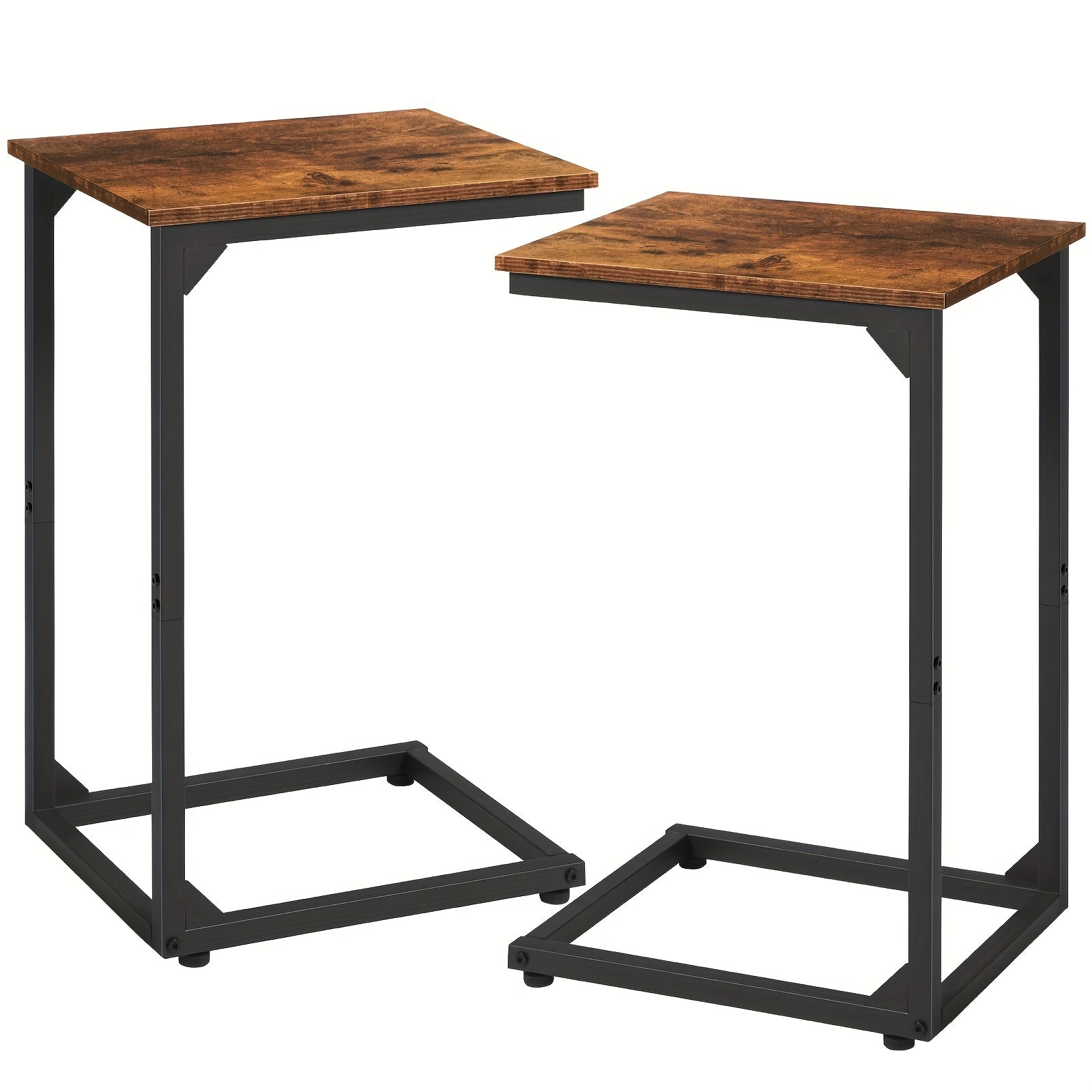 C-Shaped End Table Sofa Side Table with Metal Frame – Small Snack Table for Living Room Bedroom Bedside, Optional Charging Station, Set of 1 or 2