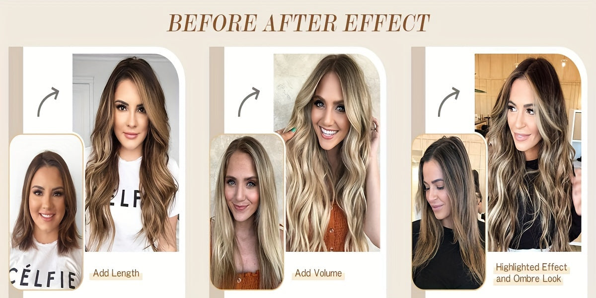 FESHFEN Invisible Wire Hair Extensions with Transparent Wire Synthetic Hair Piece Long Wavy Secret Headband Hairpieces for Women 20 Inch Dark Ash Blonde Mixed Bleach Blonde