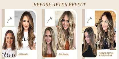 Invisible Wire Hair Extensions 20 Inch – Transparent Wire Long Wavy Synthetic Hairpiece with Secret Headband & Clips for Women, Dark Ash Blonde Mixed Bleach Blonde