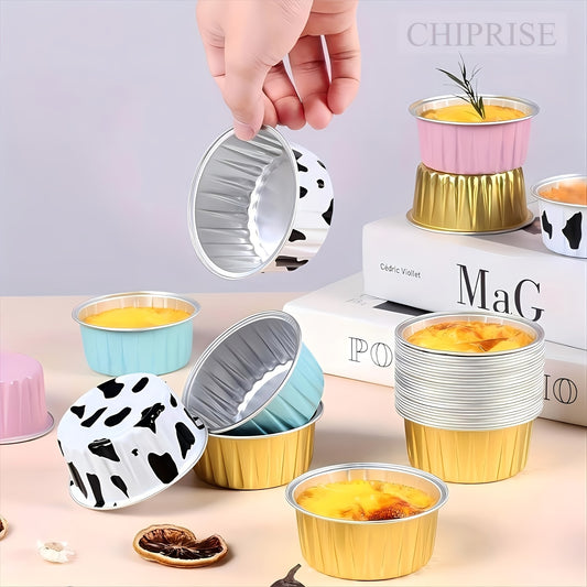 100pcs Of Aluminum Foil Baking Cups (50 Lids+50 Boxes) - Cow Colored Baking Tray Suitable For Weddings, Birthday Parties, Event Catering - Cream Pudding, French Cream Cake, Pancake Molds, High-quality Dessert Boxes, Home Bakers, Party Supplies
