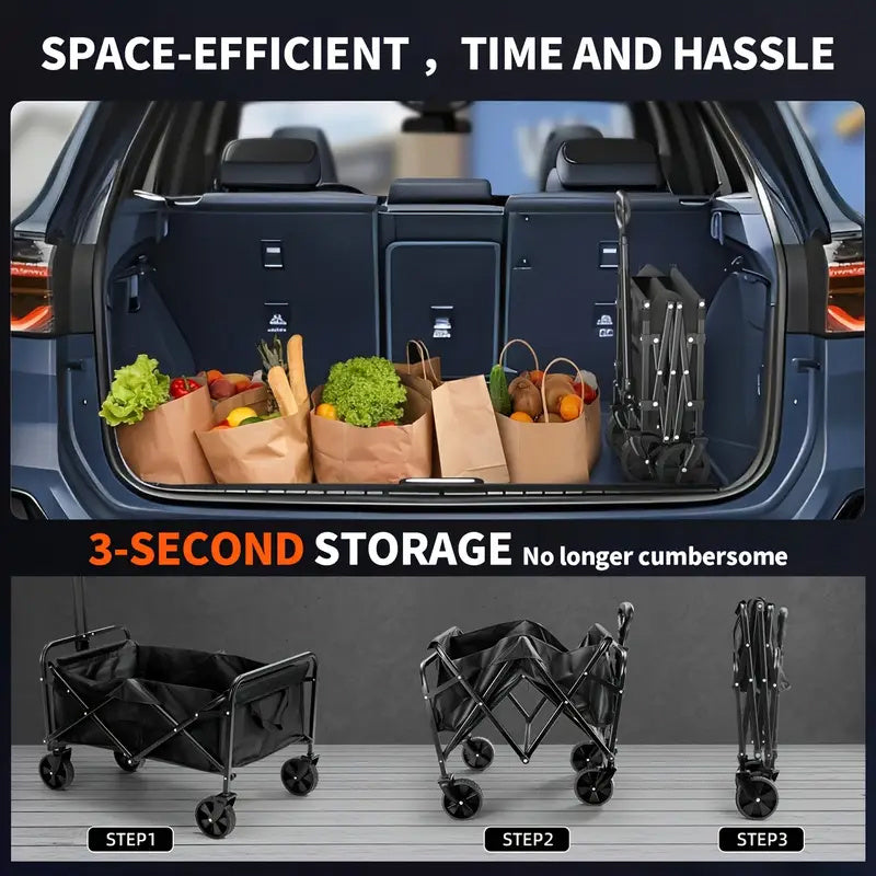 Multifunctional Folding Shopping Cart, Trolley, Height Adjustable & 360° Anti-skid Wheels - Heavy Duty Utility Vehicle For Sports, Shopping And Camping