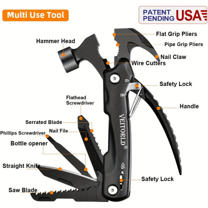 12-in-1 Survival Hammer Multitool – Hammer, Pliers, Screwdrivers & Bottle Opener, Compact Camping Hiking Emergency Tool, Gift for Dad & Men Canada