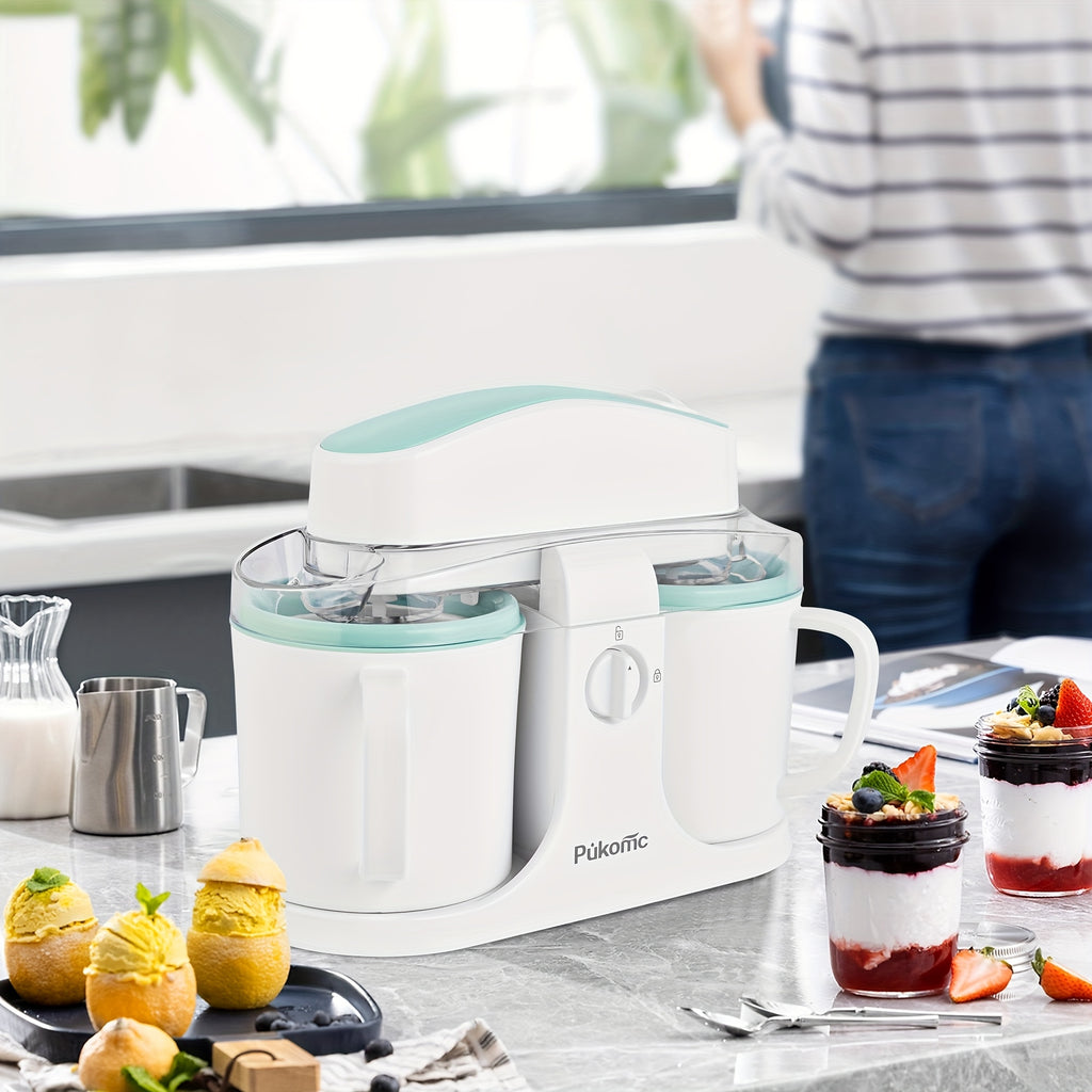 Homemade Delicious Ice Cream, Frozen Yogurt, And Fruit Smoothies, Easy to Make. 33.81oz Dual-cup Design, Detachable for Convenient Operation And Easy Cleaning, The Perfect Christmas Gift Choice!
