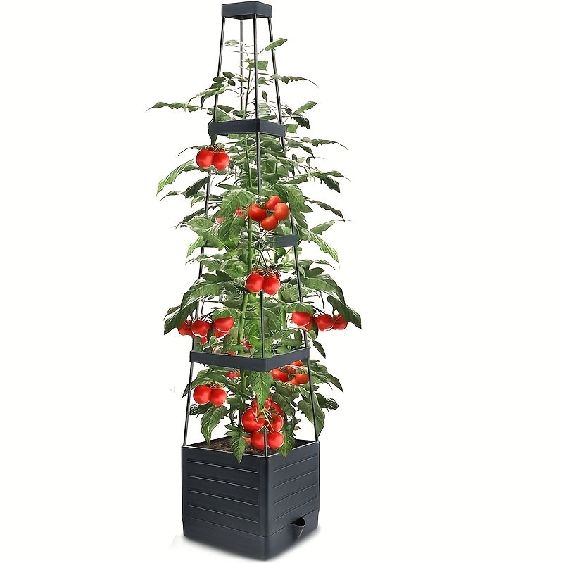Raised Garden Bed Tomato Planter with 57" Trellis & Self Watering - Tomato Cage for Climbing Vegetables, Indoor Outdoor Planter Box for Patio, Greenhouse & Garden, 1 or 2 Pack