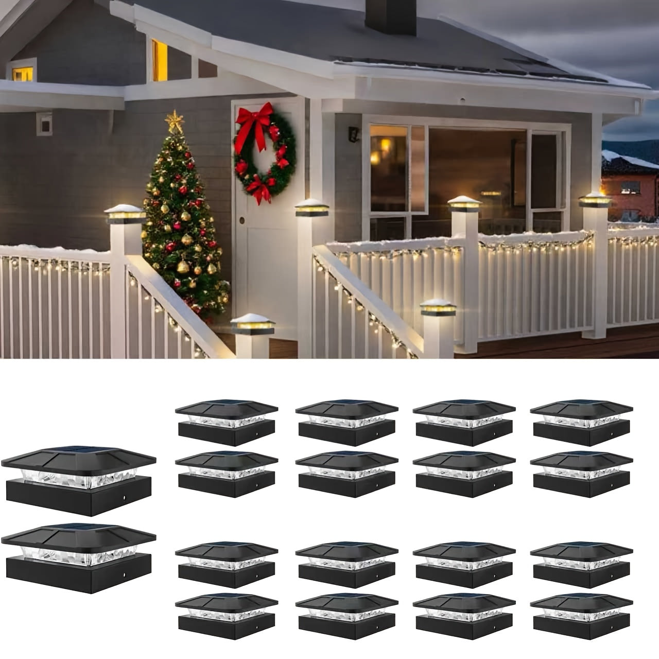 Solar Post Cap Lights 4x4 Inch 6/12/18 Pack – 3 Colour Modes Cool Warm Neutral White, 2 Brightness Levels Auto On/Off Solar Fence Post Lights for Deck Yard Garden