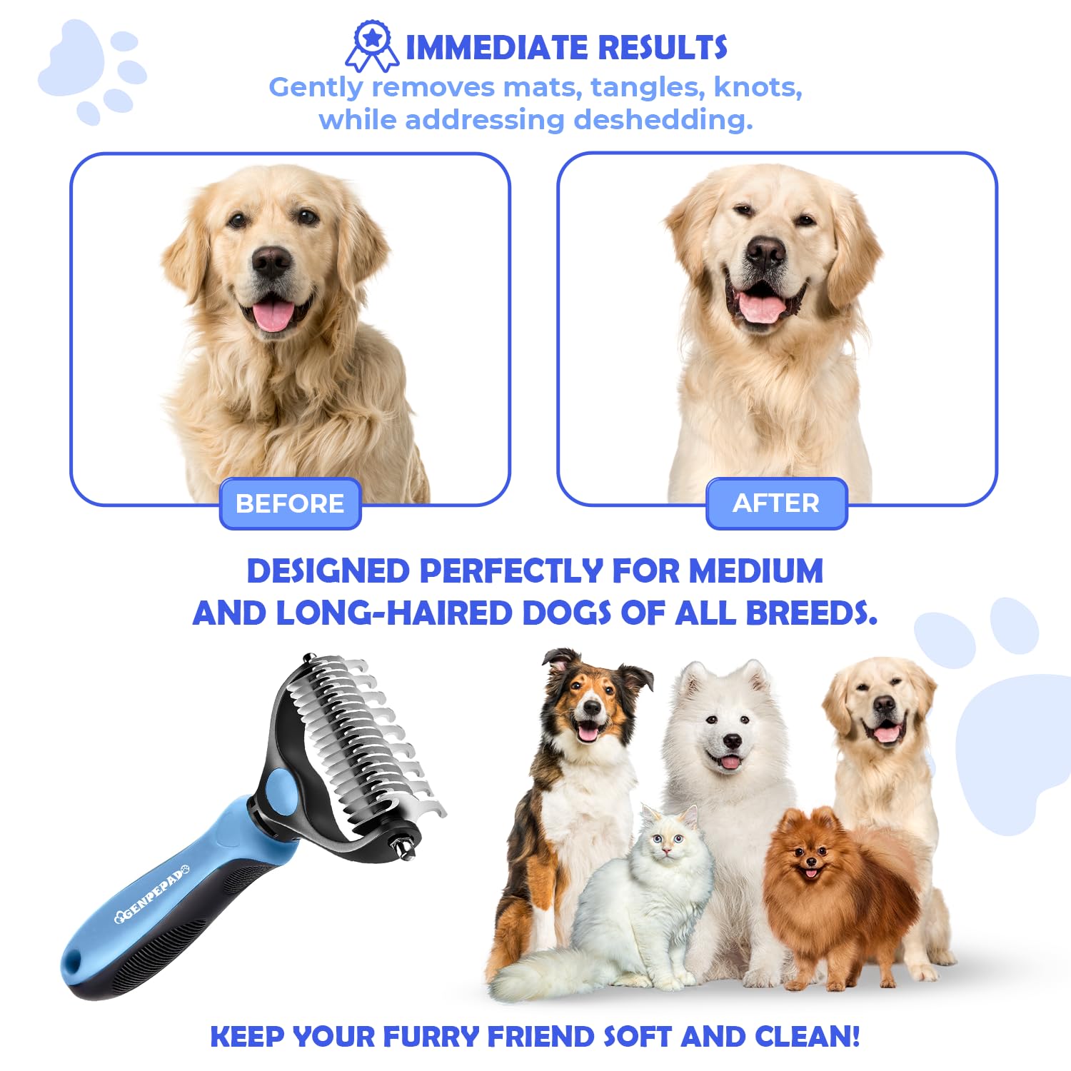 A Hair Removal Comb Designed Specifically for Cats And Dogs, Equipped with Wide Double-Sided Stainless Steel Teeth, Used for Untying, Removing, Combing, Thinning Hair, And Effectively Eliminating Pet Hair Loss, Tangling, Hairballs, And Tangled Hair