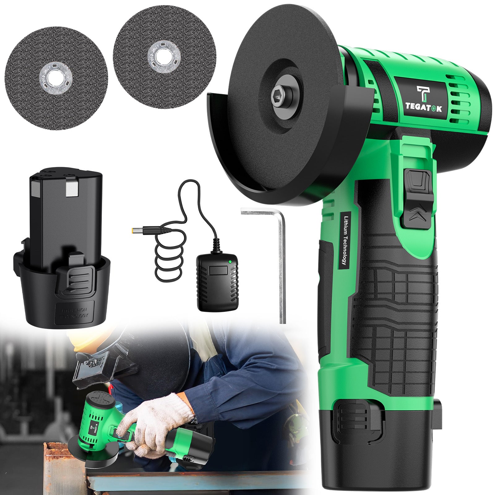 Mini Cordless Angle Grinder & Sander 2-in-1 Combo Kit with Batteries & Grinding Wheels – Portable Electric Power Tool for Grinding Polishing Sharpening Metal Stone Wood