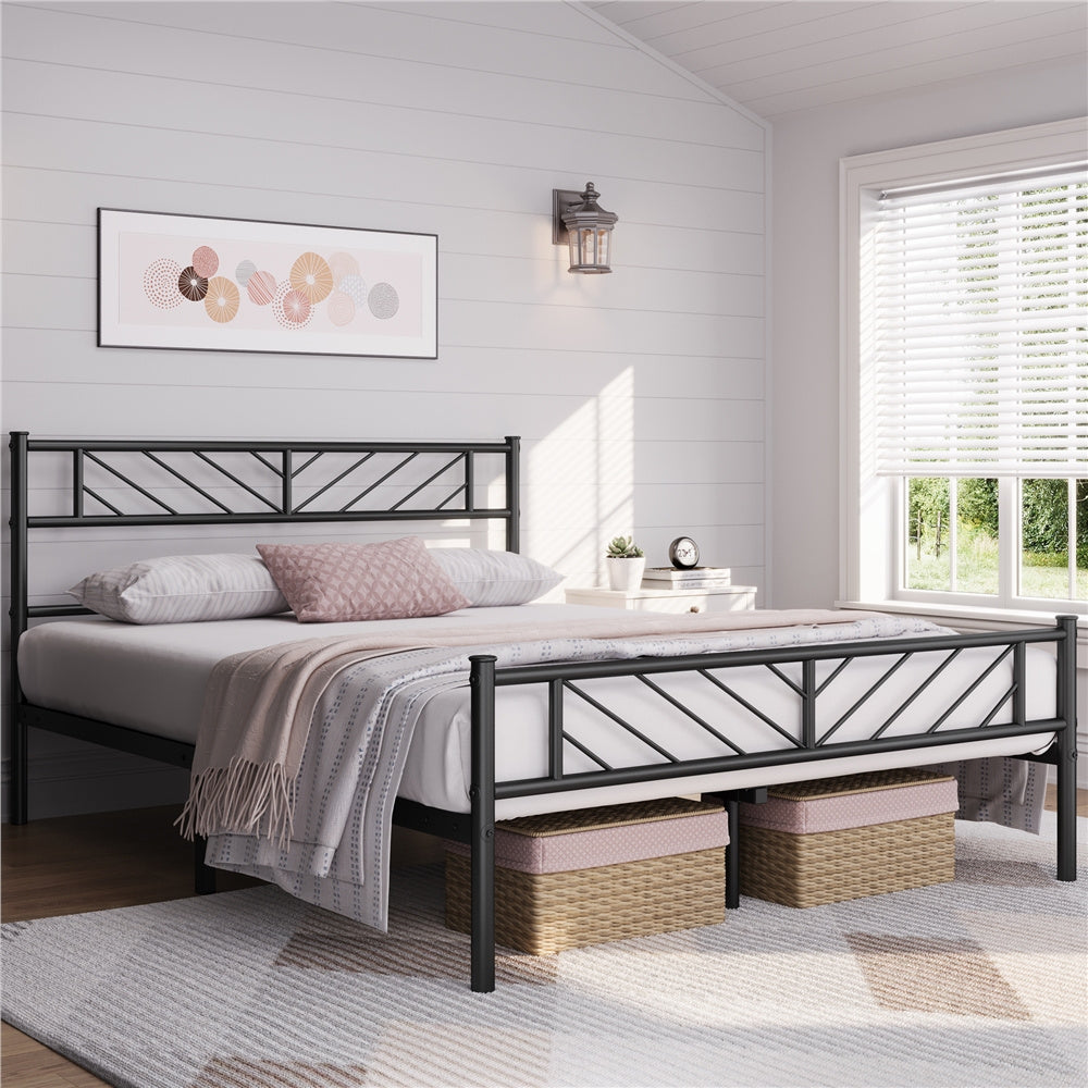 Metal Platform Bed Frame Twin Full Queen with Arrow Headboard Footboard No Box Spring Needed Underbed Storage - ALDEN DESIGN Minimalist Bed, White Black, Canada